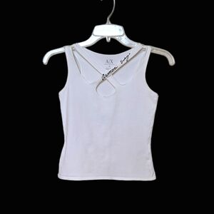 Armani Cut Out Top Racerback Peek a Boo Crop Logo Edgy Biker Sexy Women's XS